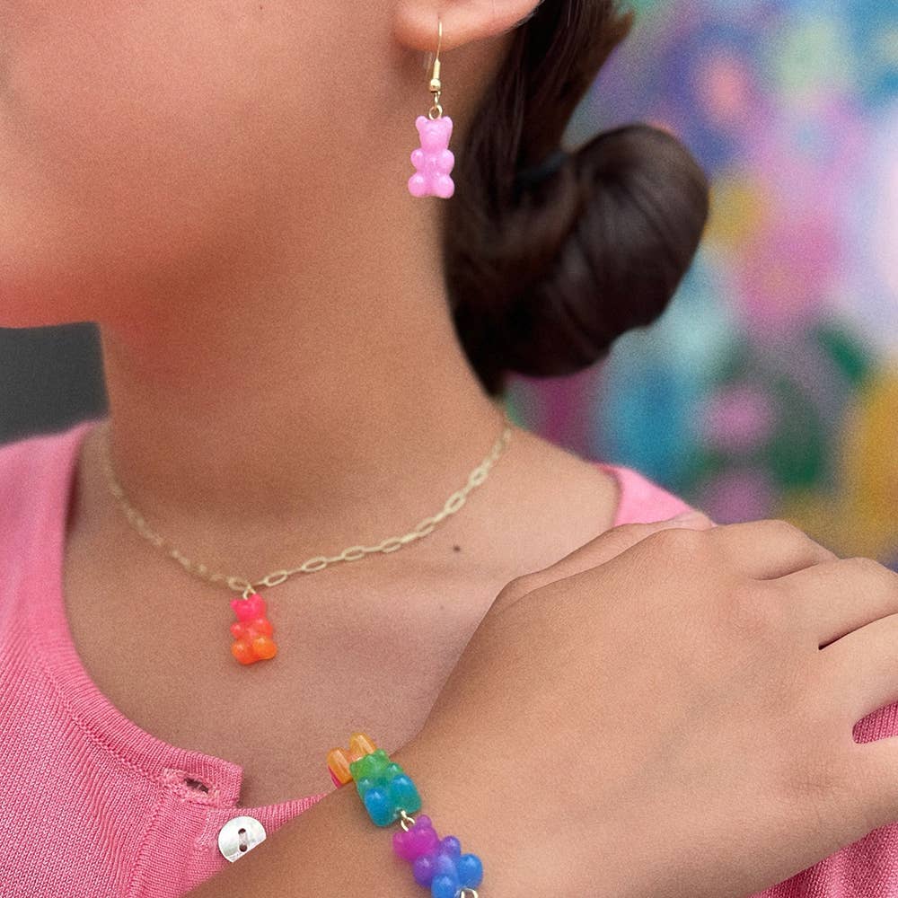 Lil Bear Thang Paperclip Necklace - Pastel Glitter