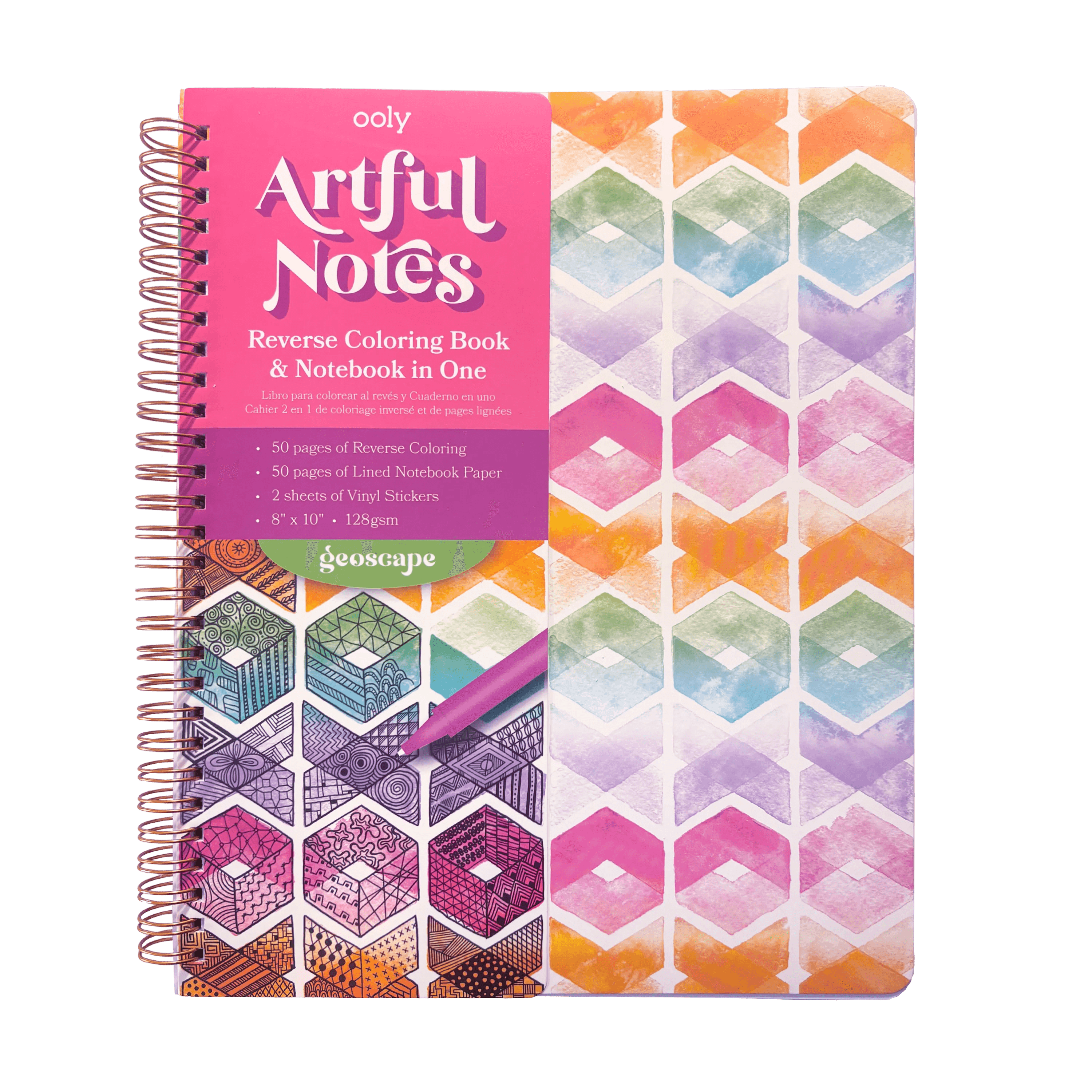 Artful Notes Notebook: Reverse Coloring Geoscape